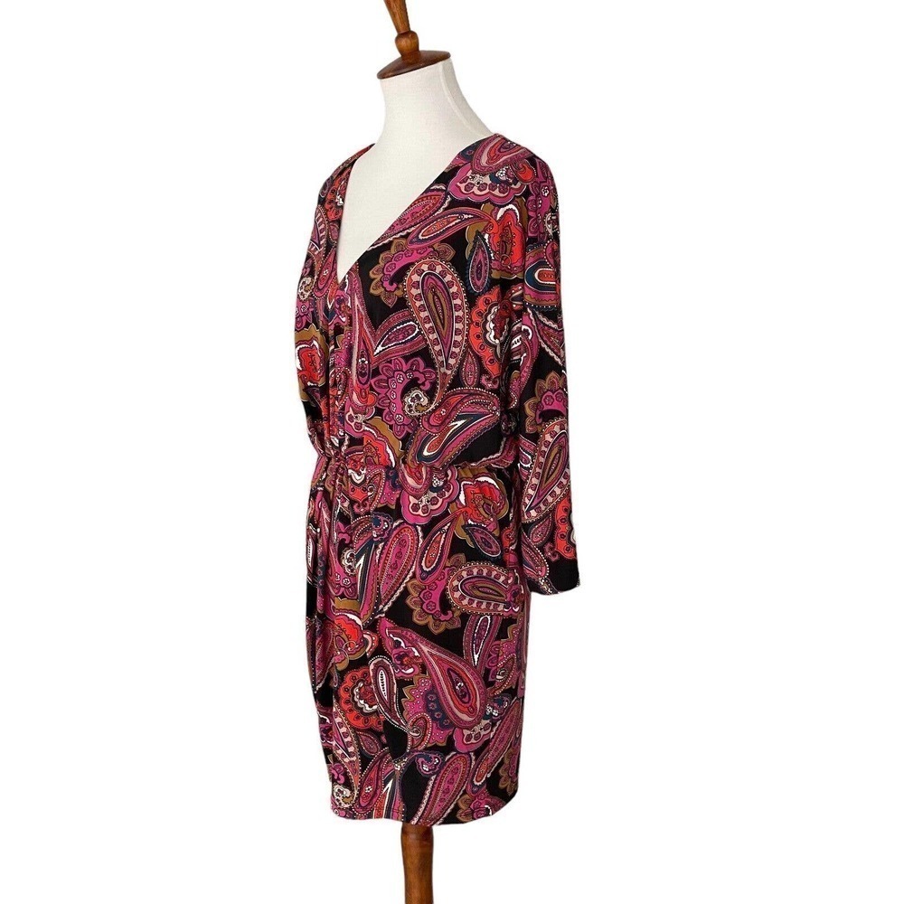 Trina Turk Birch 3/4 Sleeve Multicolor Paisley Stretch Blouson Dress Size L - Picture 3 of 13